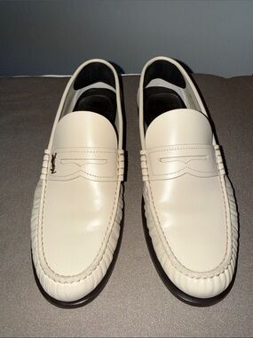 Saint Laurent Cream Leather Penny Loafers for Women